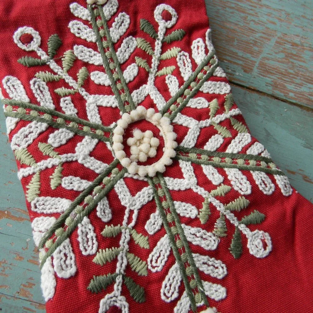 NWT PIER 1 EMBROIDERED RED CHRISTMAS HOLIDAY STOCKING